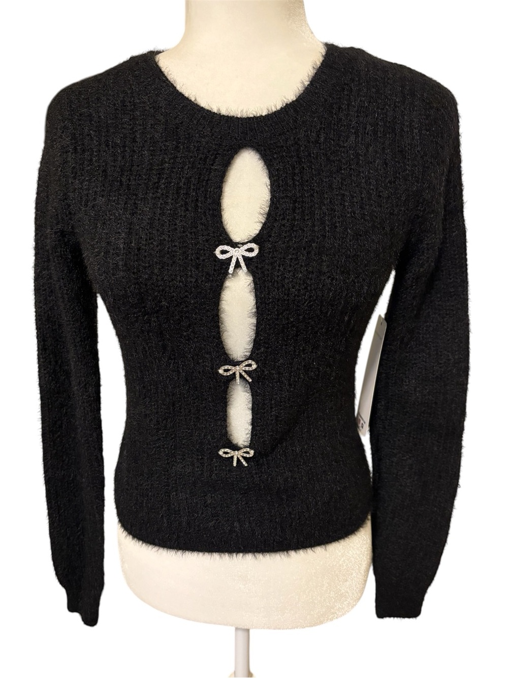 MADDEN GIRL Black Sweater Cutouts with Bows Size XSmall *NEW*